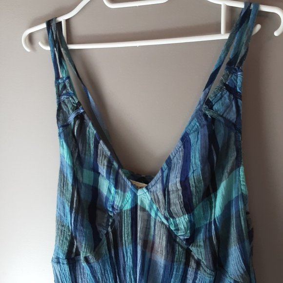 Free People We the Free Blue Plaid Cotton Cami Sleeveless Top Size Small - Picture 6 of 16
